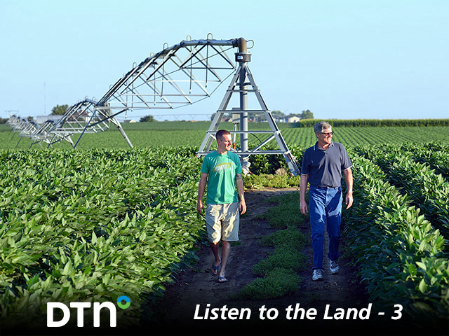 Ron Makovicka and his son, Brad, use soil moisture monitors to take the guesswork out of scheduling irrigation applications. (DTN/Progressive Farmer photo by Jim Patrico)